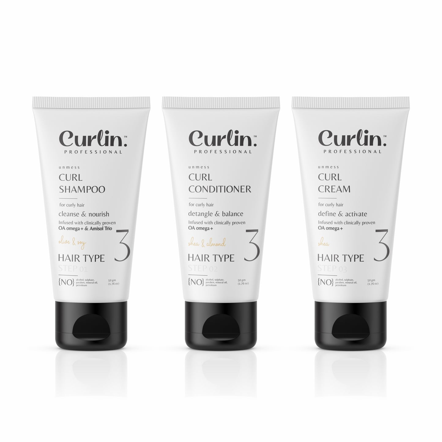 Curl Essential Trio - Shampoo + Conditioner + Cream - 50gm Each