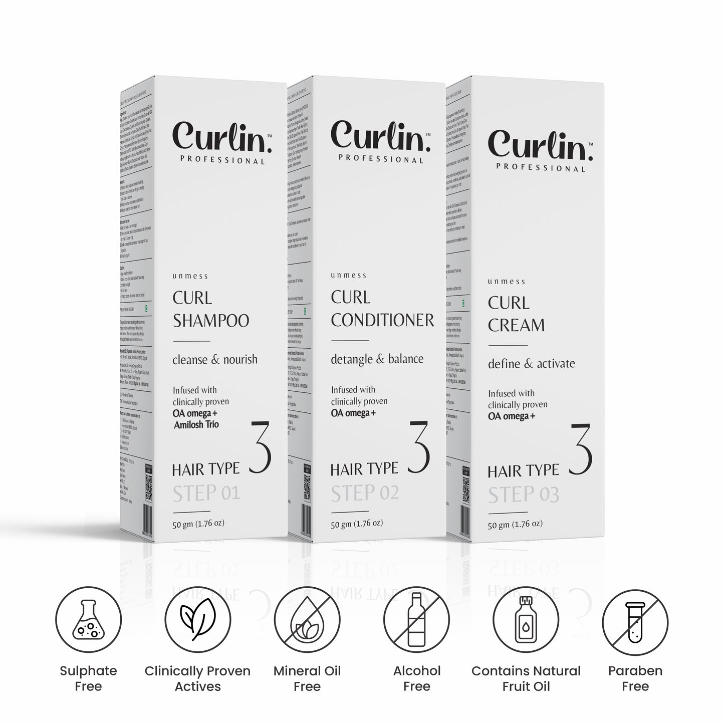 Curl Essential Trio - Shampoo + Conditioner + Cream - 50gm Each